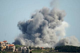 Smoke rises from the site of an Israeli strike that targeted the Lebanese village of Kfar Tibnit on April 16, 2026